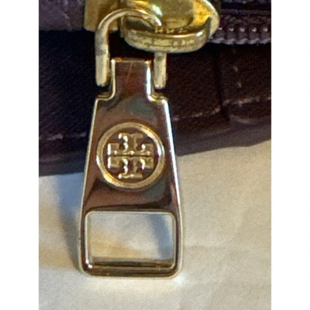 Tory Burch Tote‎ Bag Violet Leather Gold Logo Top Zip Shoulder Bag
